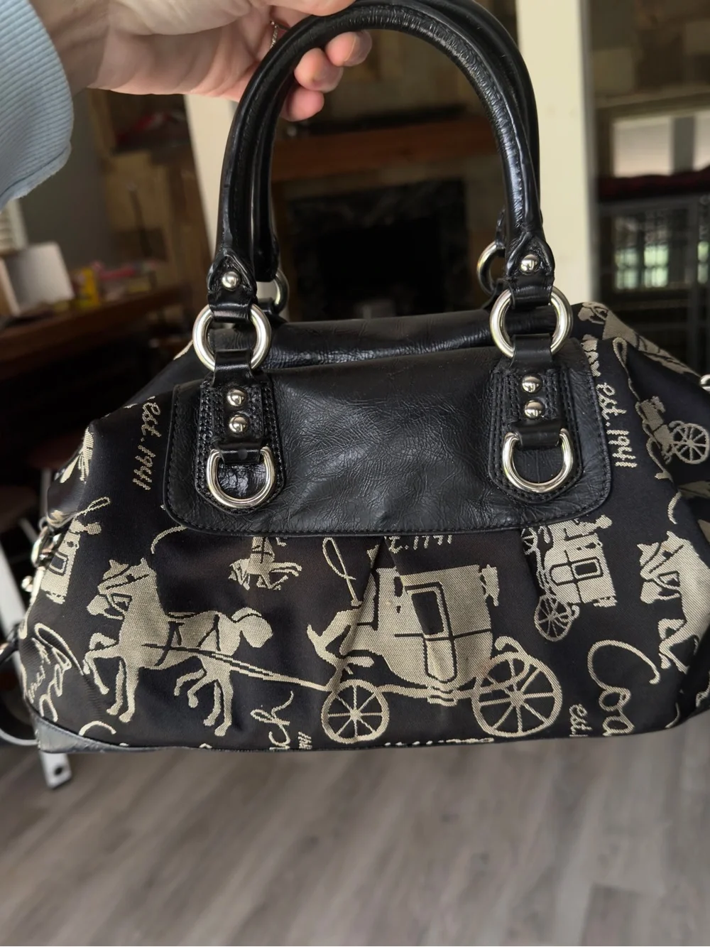 Coach Black & Cream Signature Carriage Satchel